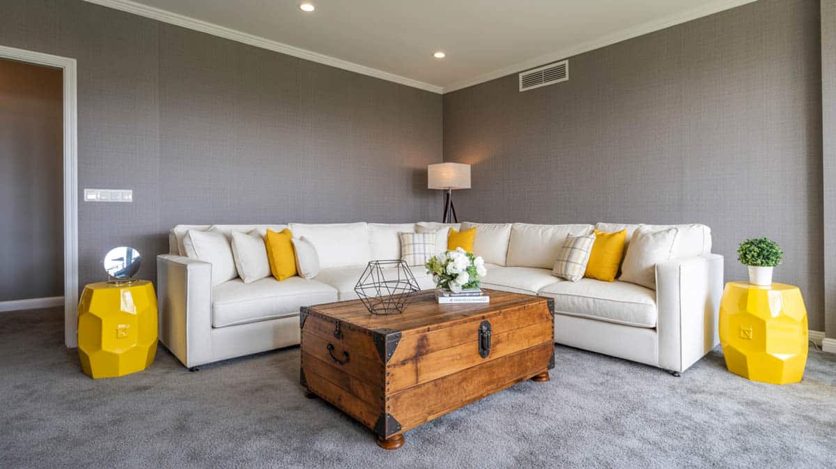 Although open plan concepts are popular delineating the living room