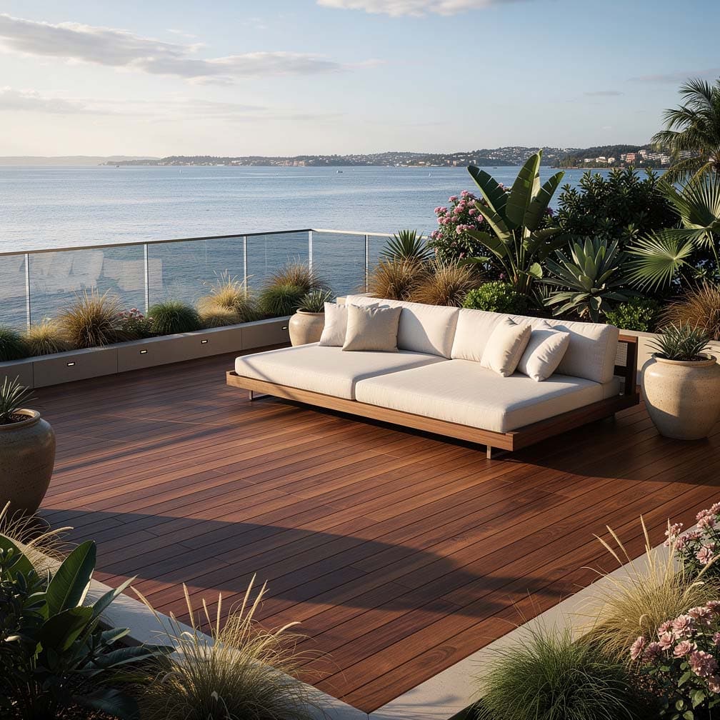 Wood Deck Overlooking Bay With Day Bed