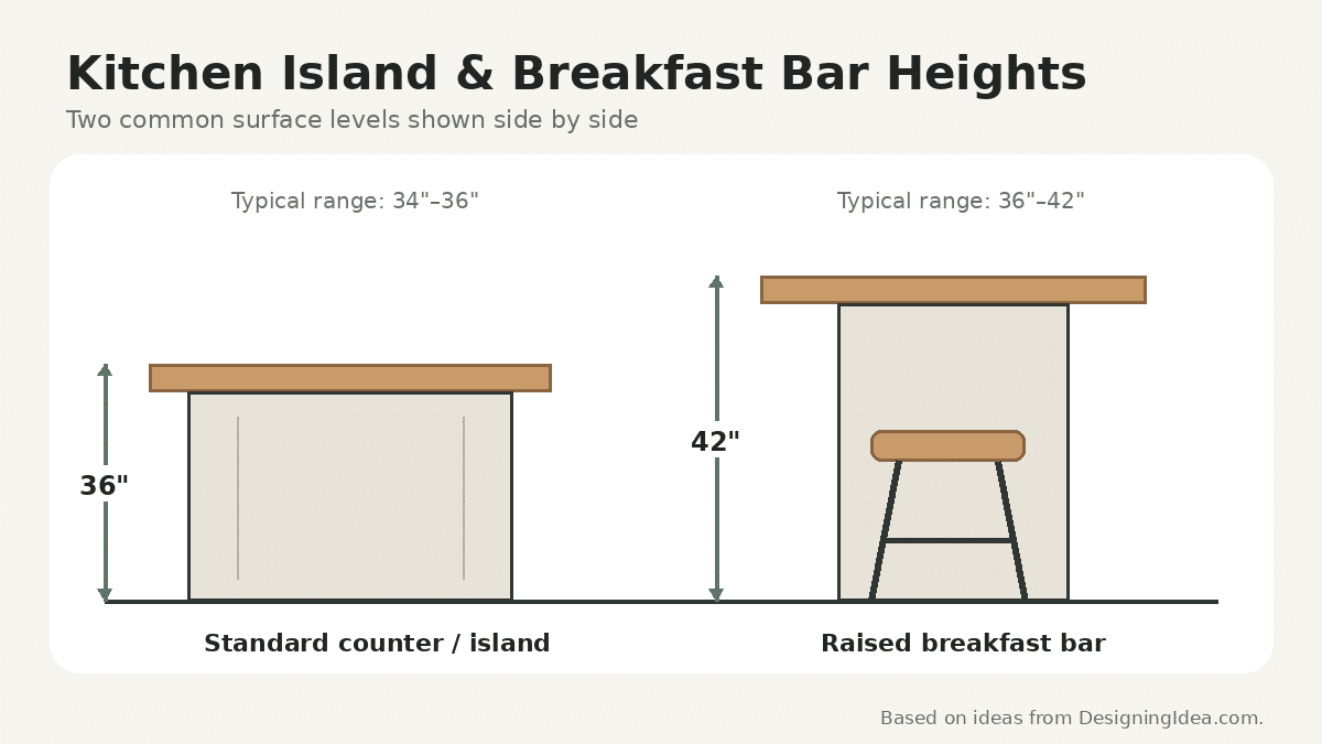 Kitchen island and breakfast bar heights