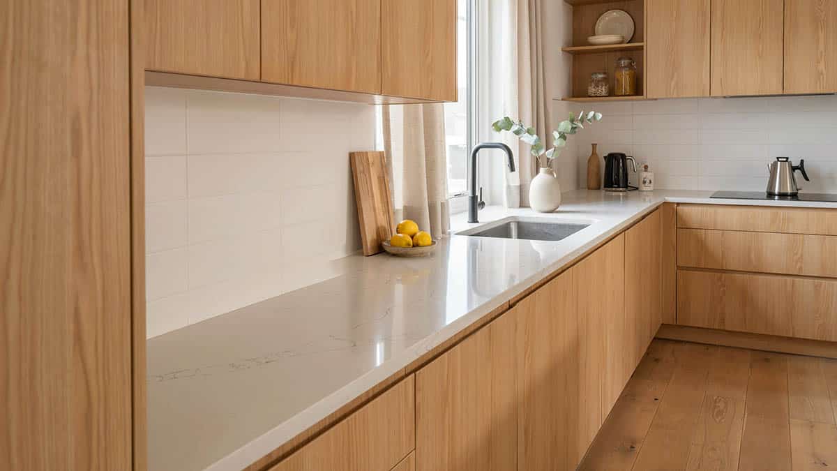 Kitchen with arctic white quartz surface counter