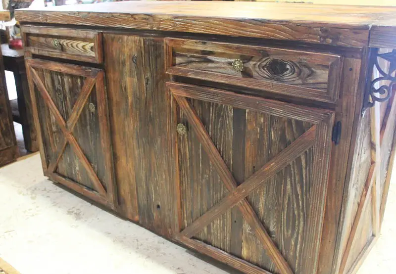 Barn door kitchen island with wood counter