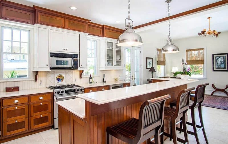 rustic kitchen with apron sink limestone countertop