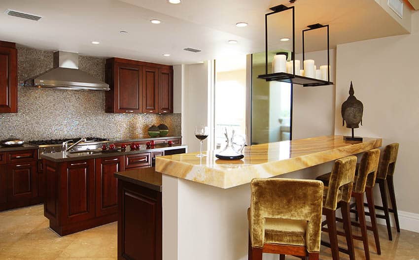 Kitchen with onyx countertops