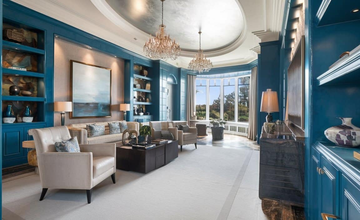 Room with oval ceiling and aqua blue wall paint