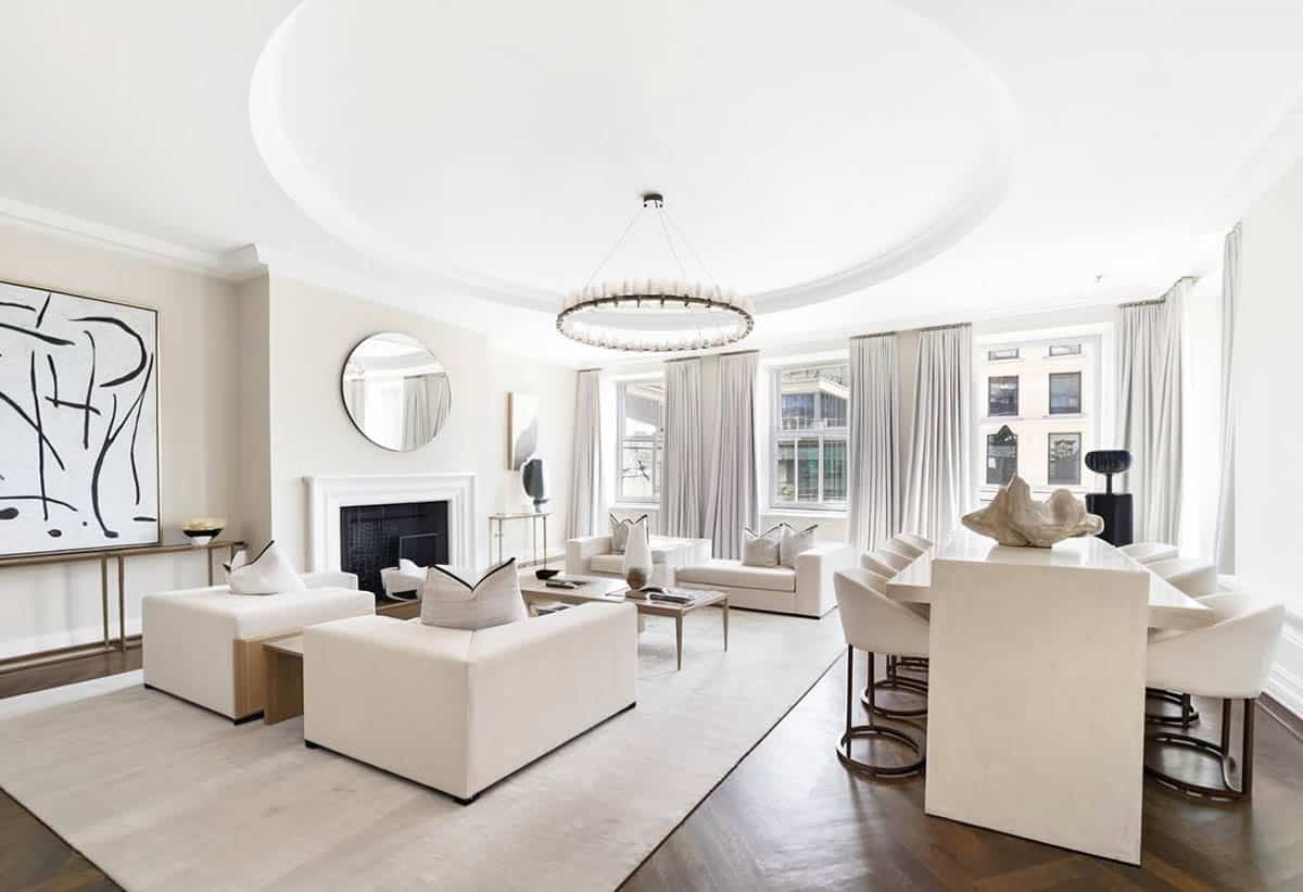 Room with round ceiling and circular chandelier