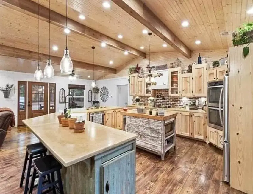 Rustic kitchen with distressed barn wood island