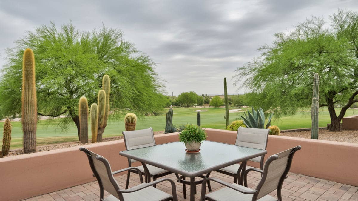 saguaro cactus and desert trees