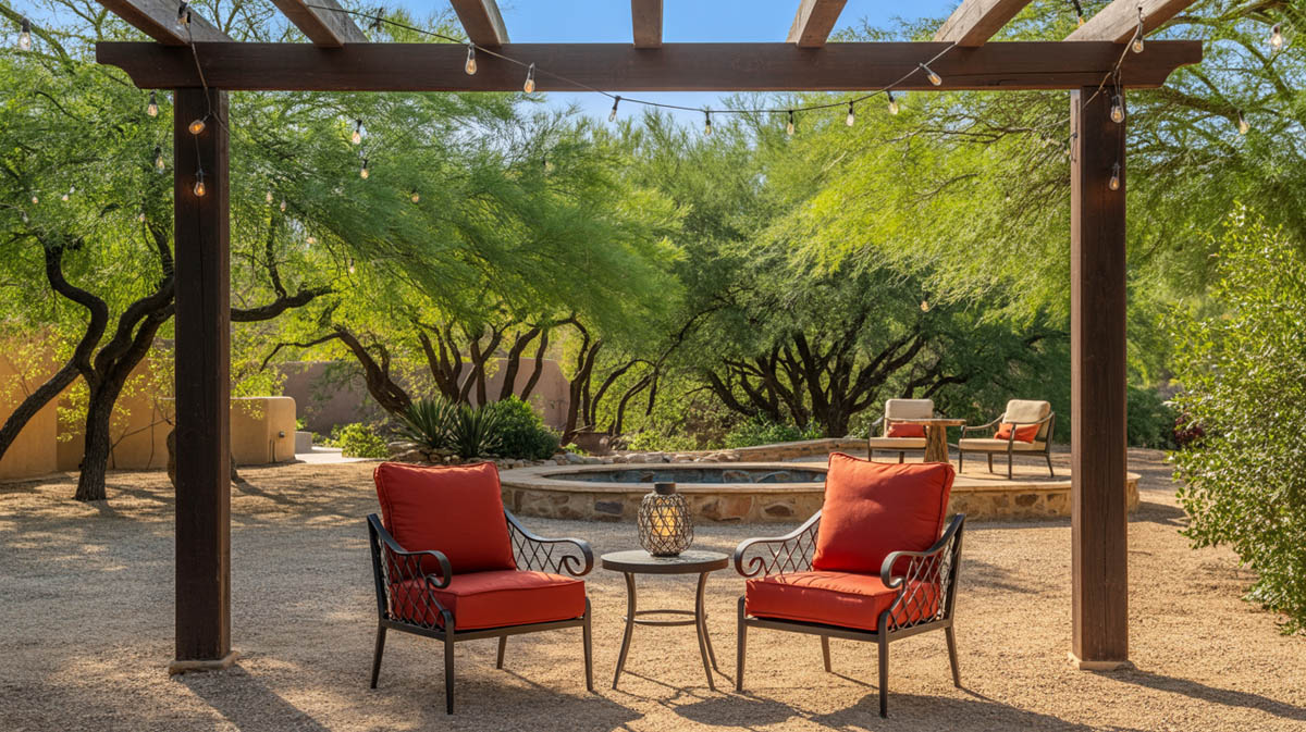 Sitting area under pergola