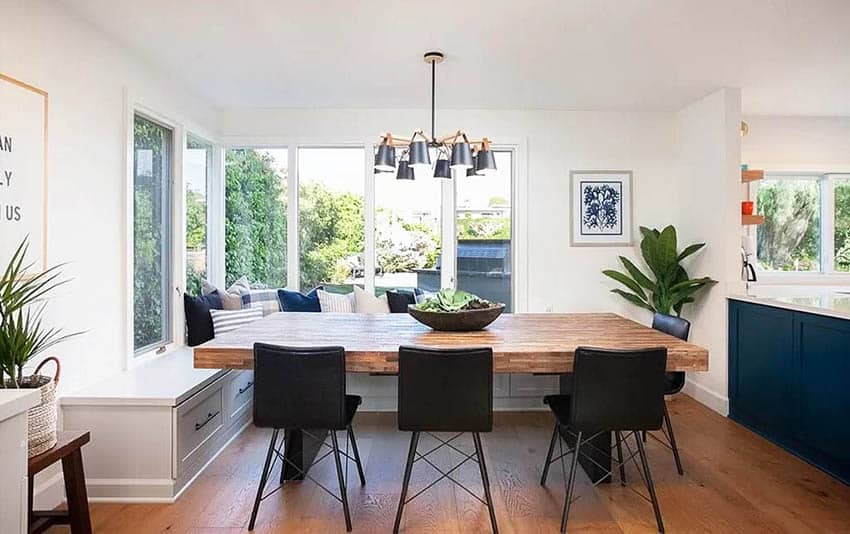 Dining area with built in breakfast nook window seat bench