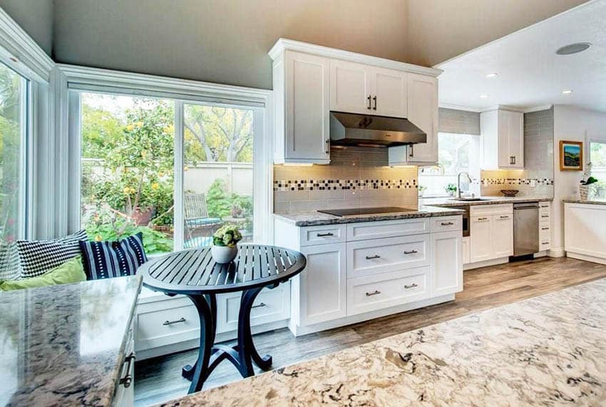 Kitchen built in breakfast nook with shaker style and storage