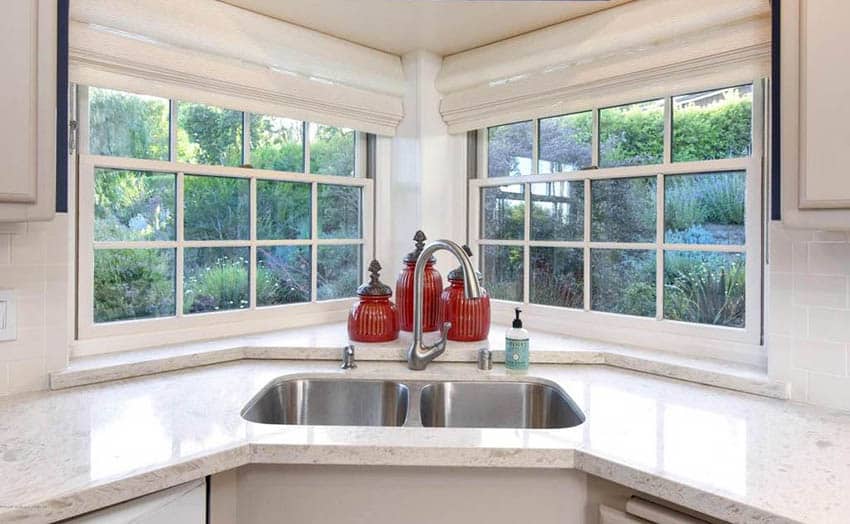 Kitchen corner window with decorative containers