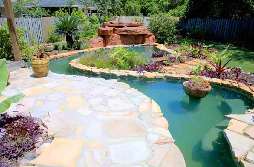 Lazy river pool kit with flagstones flower pot
