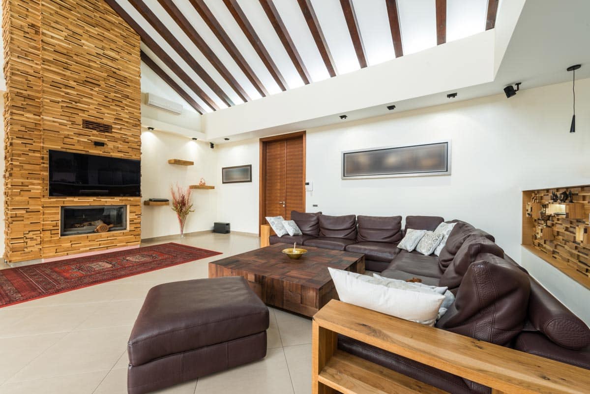 living room with leather sofas