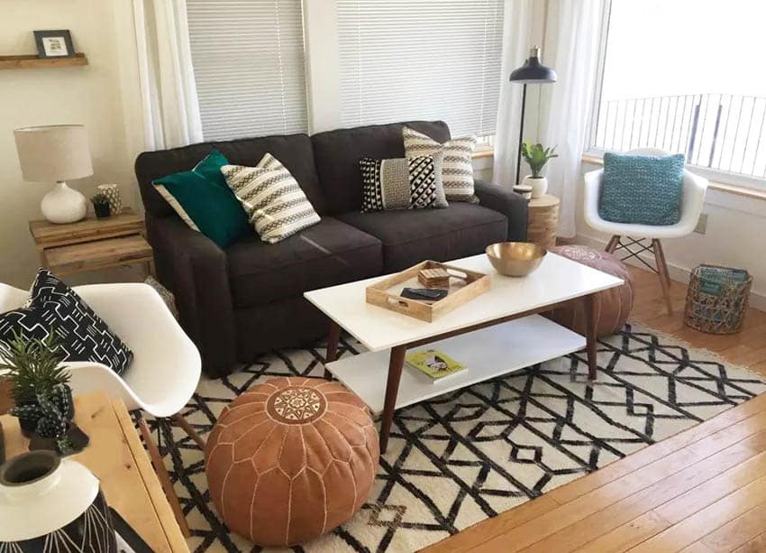 Small living room with brown sofa