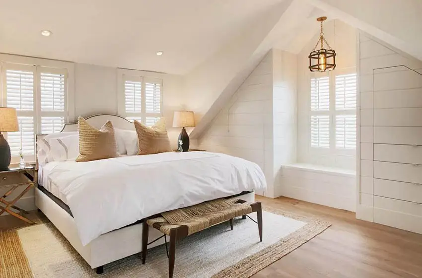 Attic bedroom with window seat bench
