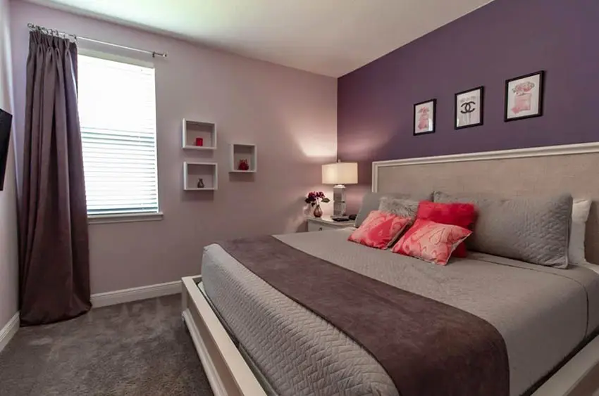 Bedroom with purple paint wall