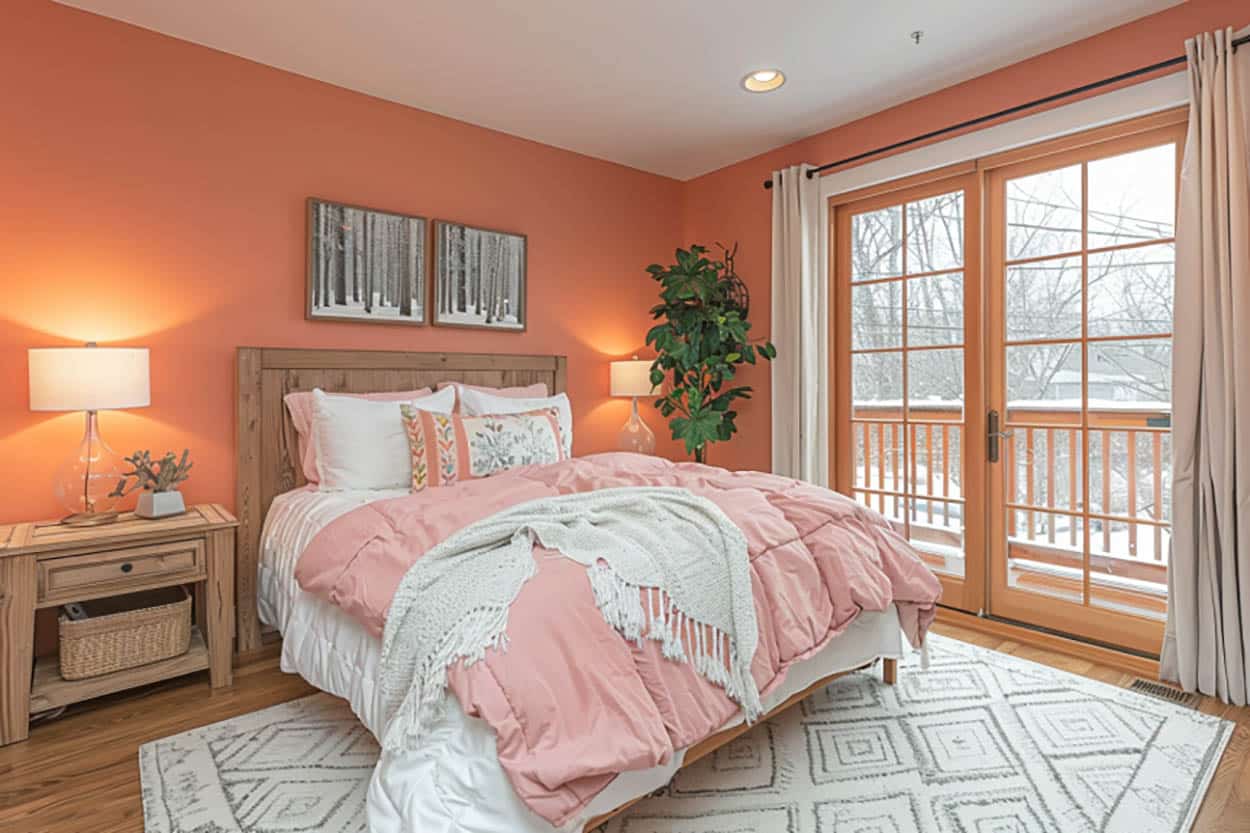 Peach walls in a relaxing bedroom