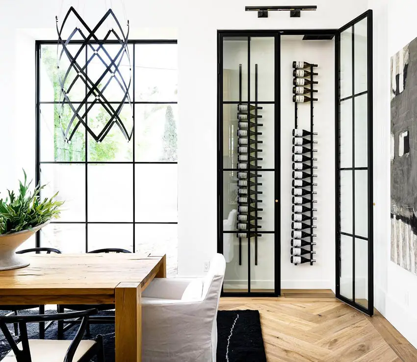 Contemporary dining room wine closet