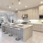 Contemporary kitchen with bleached color cabinets under cabinet lighting white quartz countertops