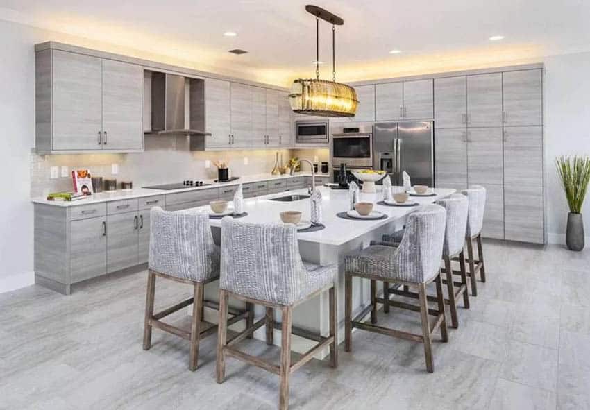 Contemporary kitchen with dining island and seating