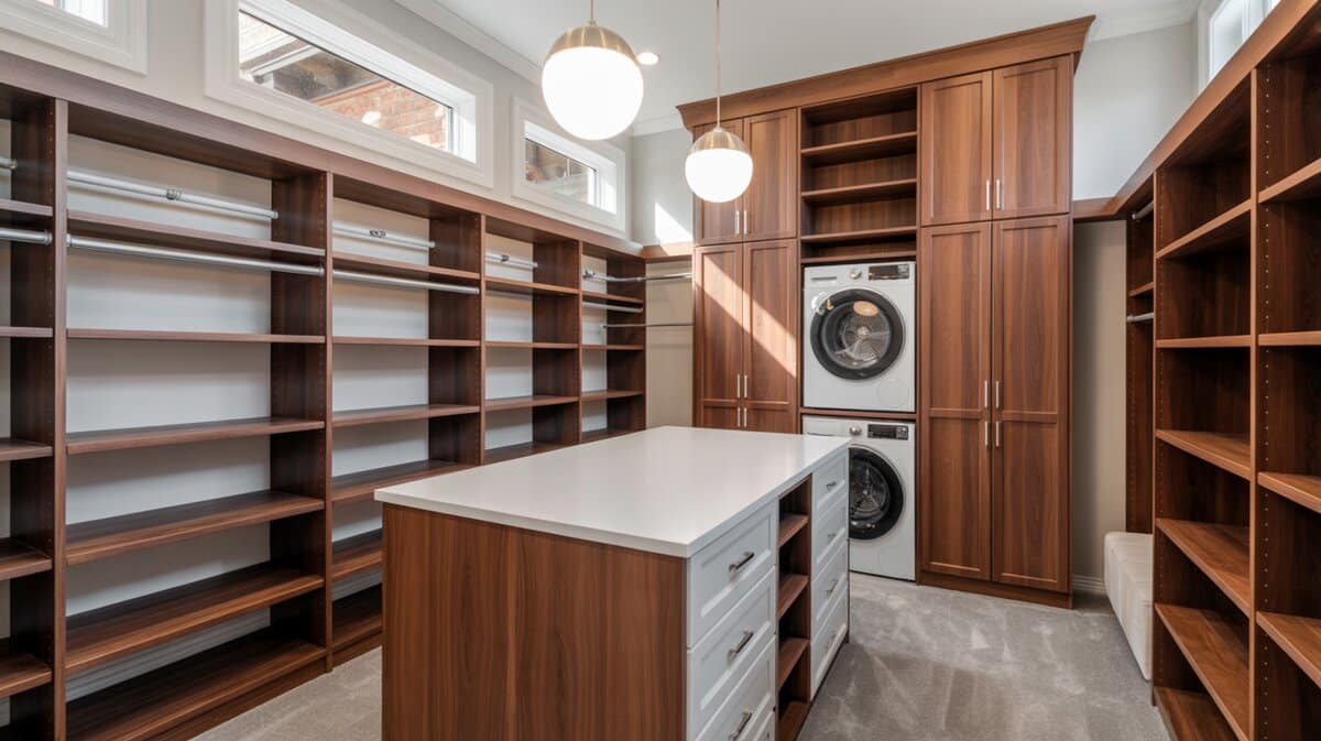 Laundry room closet with island