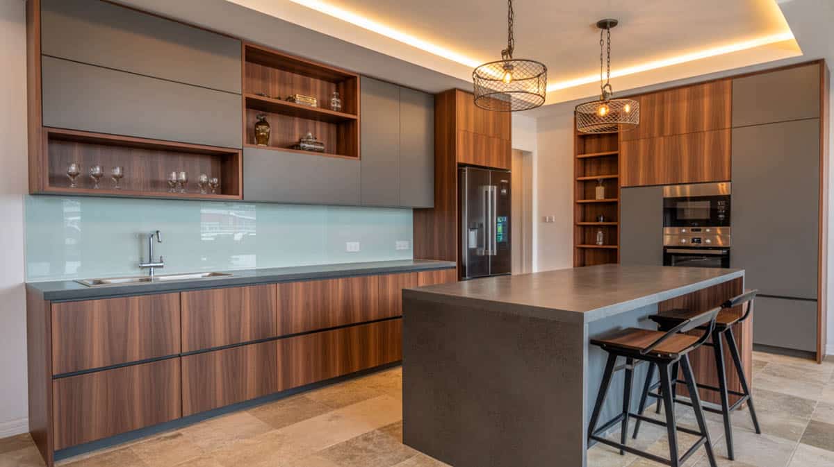 Contemporary kitchen colors ranging from neutral to bold accent tones