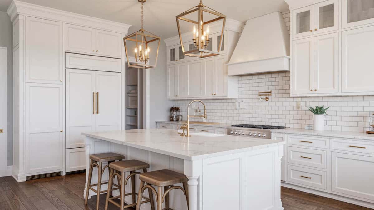 Contemporary European kitchen cabinets with flat surfaces and plain frameless design