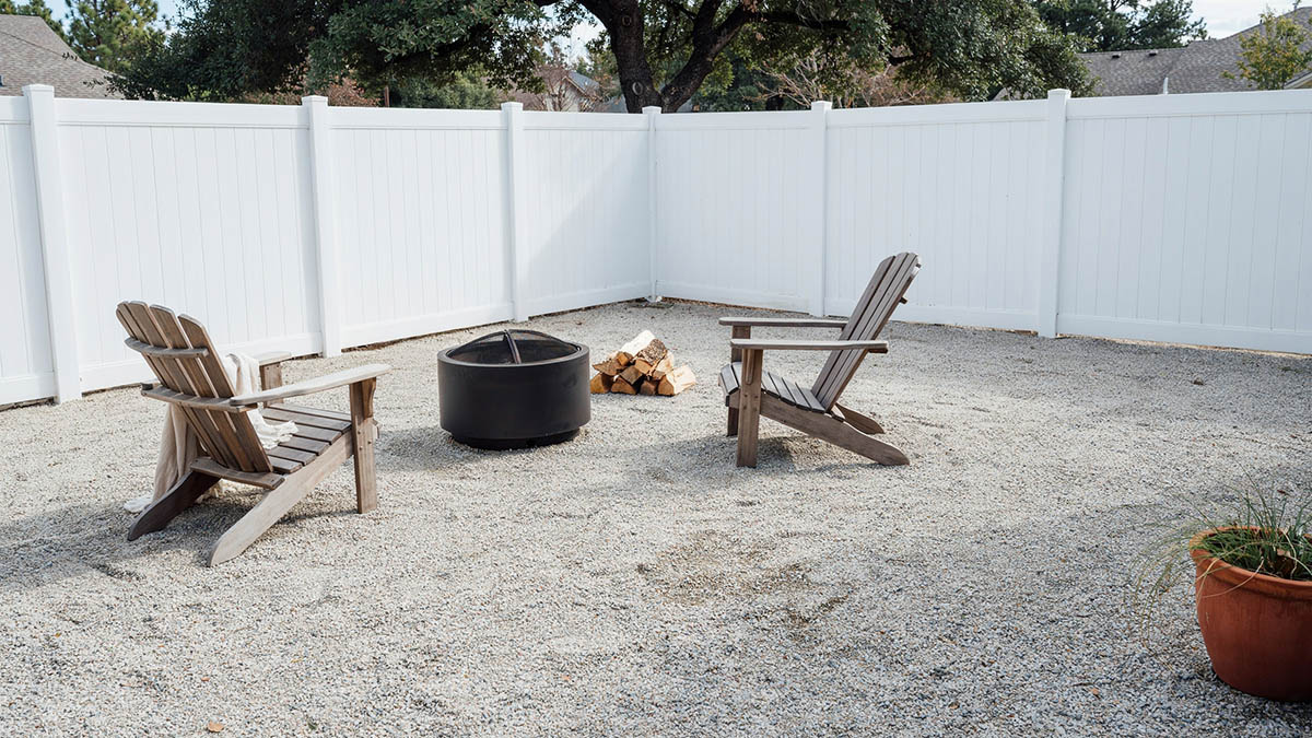 Gravel backyard sitting area