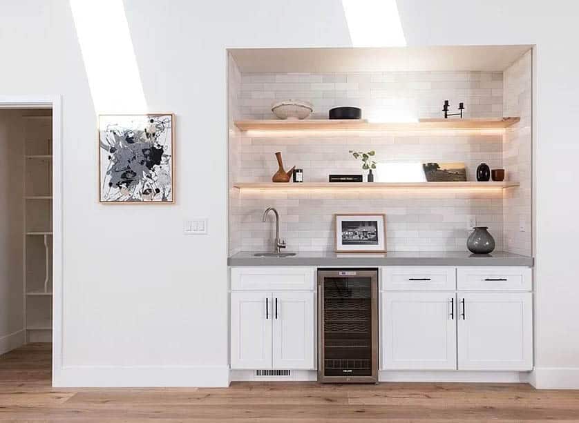 Home wet bar with under shelf lighting