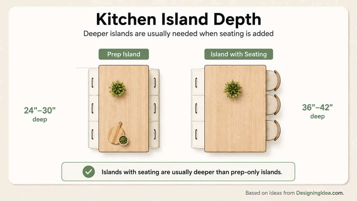 Prep and seating island depth