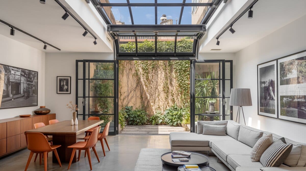 black framed windows