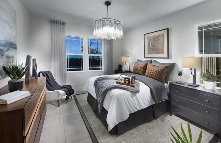 Master bedroom with light gray paint color gray decor