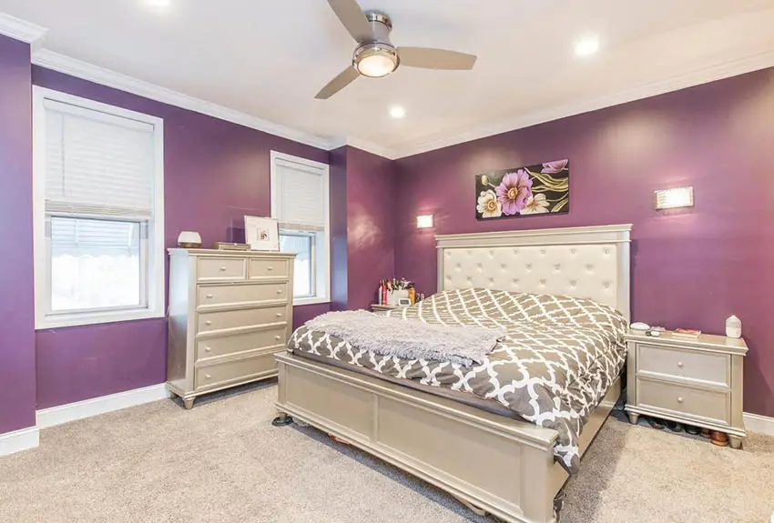 Purple and beige bedroom design