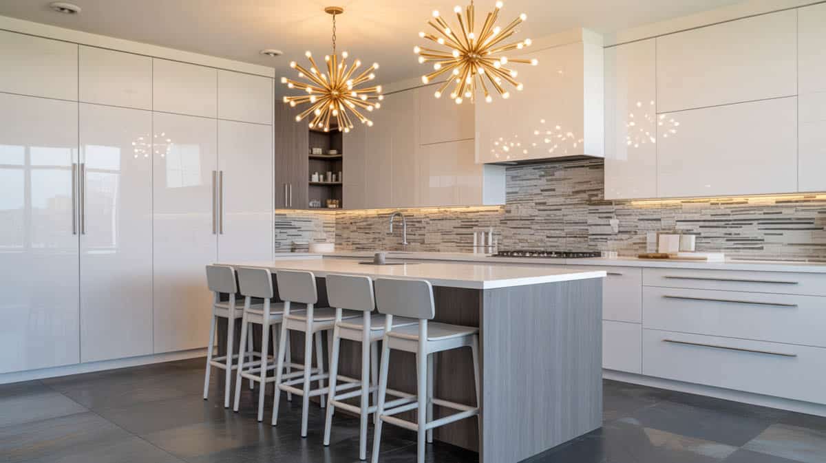 Neutral colors with bold accents using striking white tones as popular cabinet
