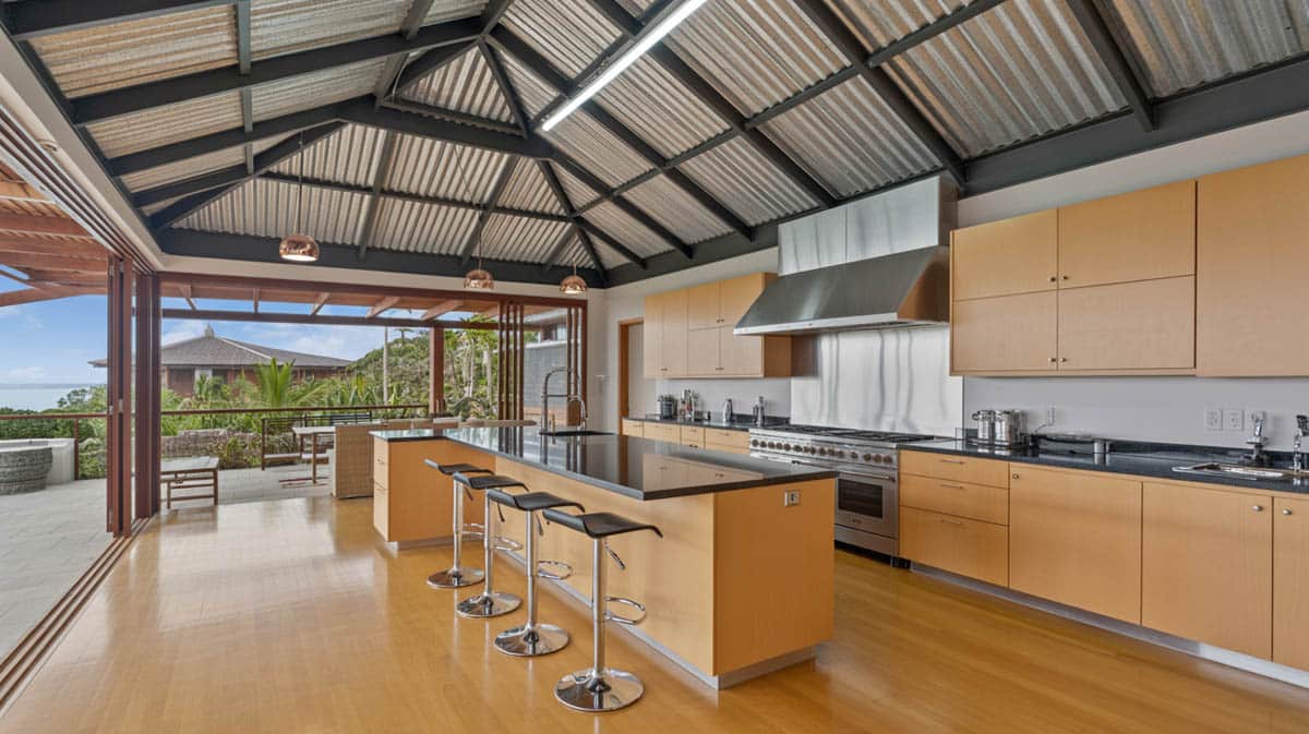 This design with corrugated tray ceiling design creates an interesting