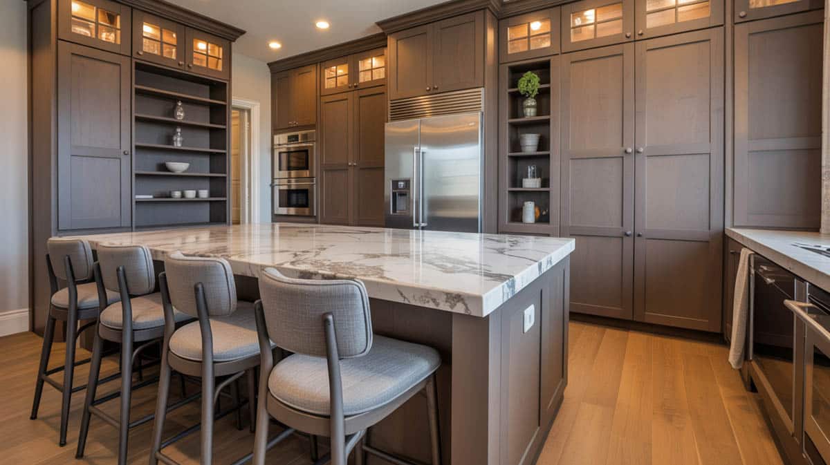 This all-white contemporary kitchen uses glossy laminates for all its cabinets