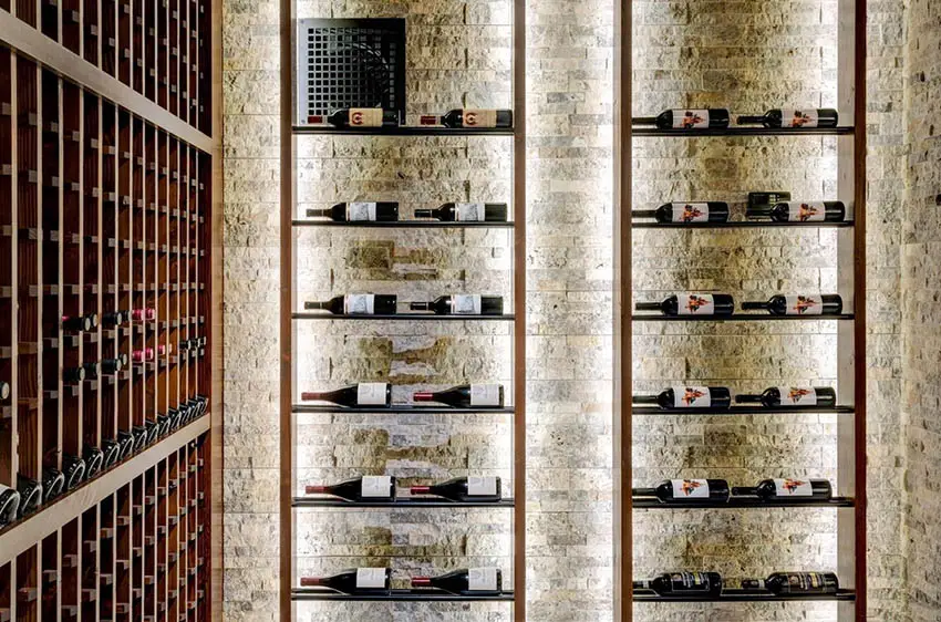Wine cellar with bottle rack lighting