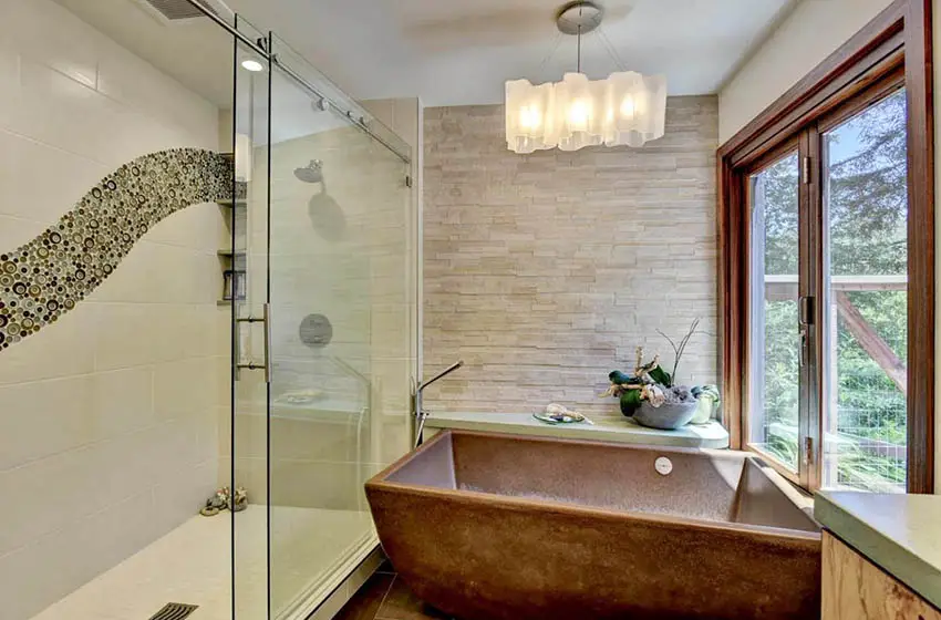 Bathroom with custom copper tub