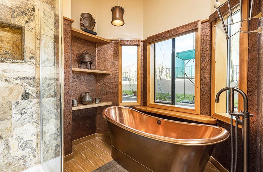 Bathroom with freestanding copper tub
