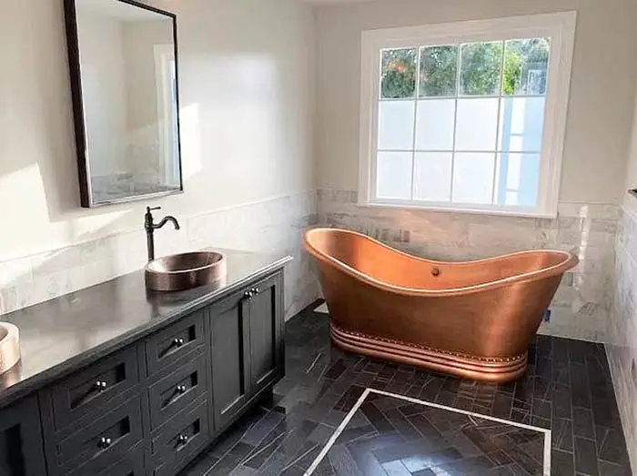 Custom hammered copper tub