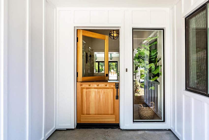 Front wood dutch door with single pane glass window