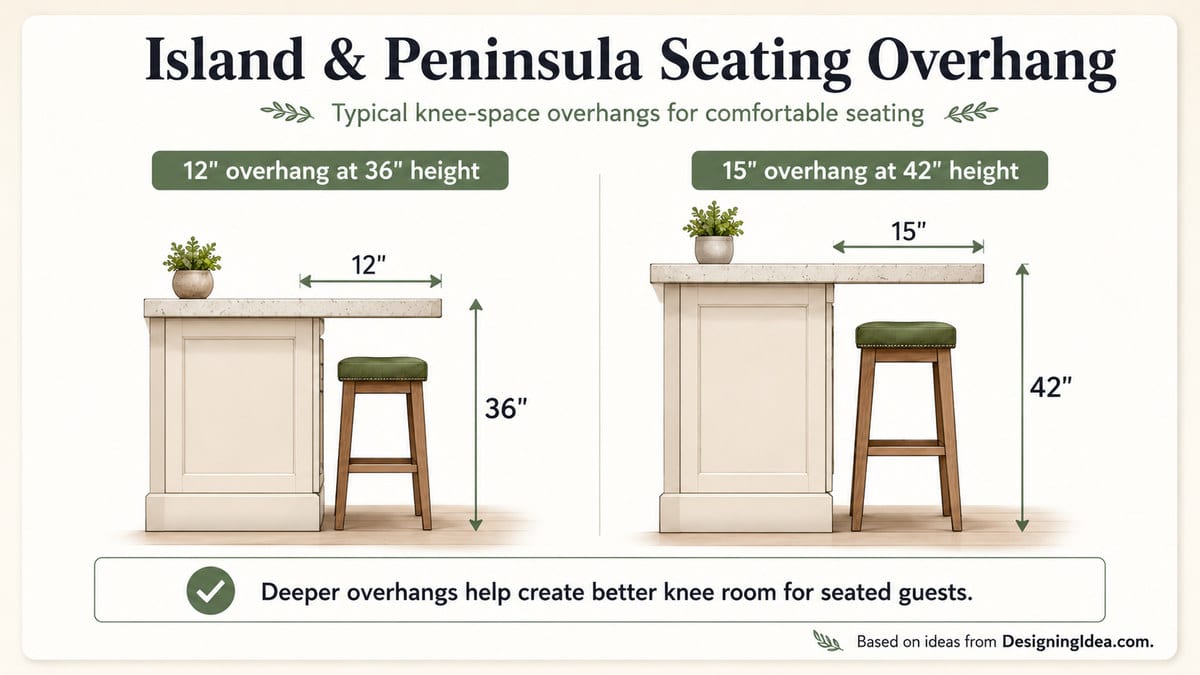 Island and peninsula countertop overhang for seating