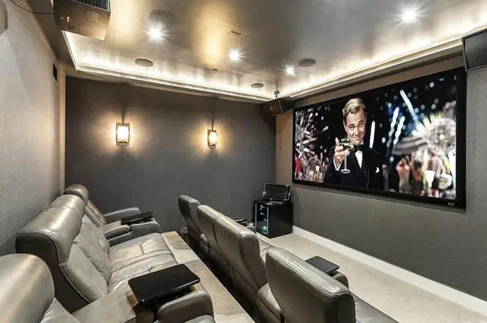 Modern movie room with projector screen