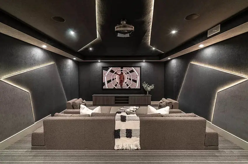 Modern movie room with wall strip led lighting
