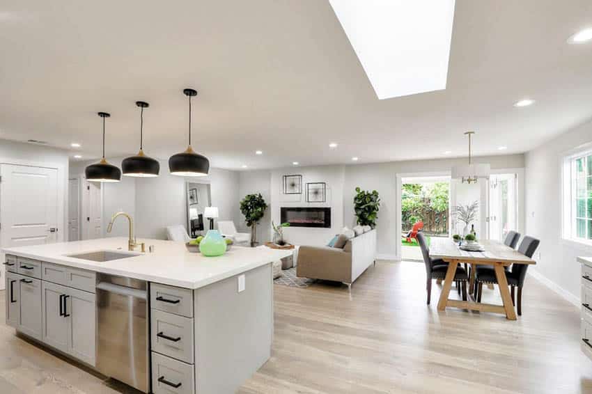 Kitchen with long rectangular custom skylight