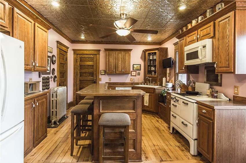 rustic-kitchen-with-tin-ceiling