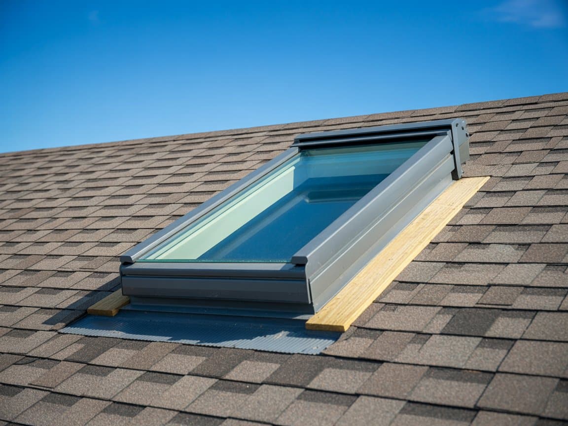 Curb-mounted skylight raised on a frame above the roof