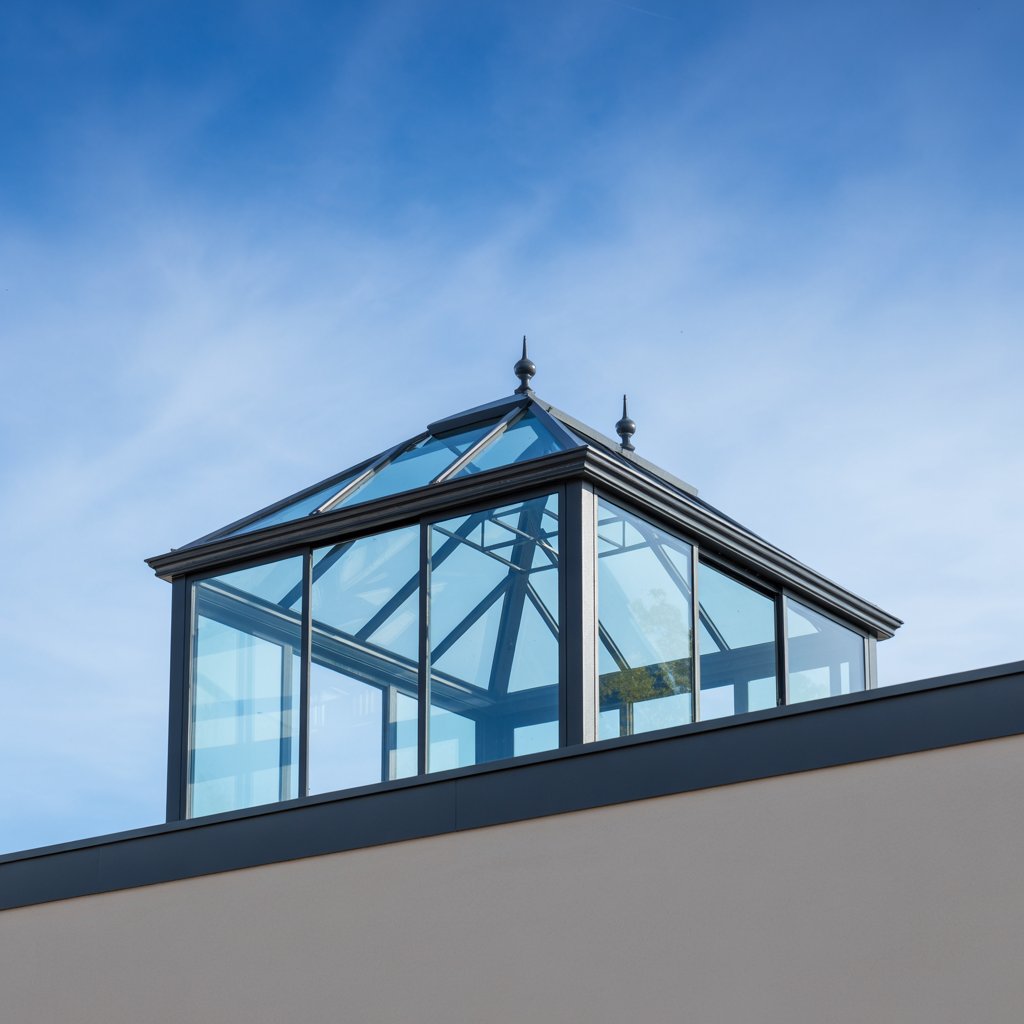 Conservatory roof lantern skylight with a geometric metal frame