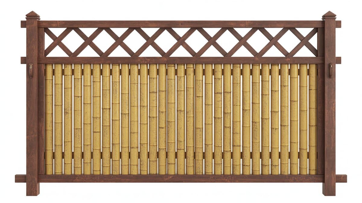 Bamboo Fence Panel Diamond Lattice Top Dark Wood Frame