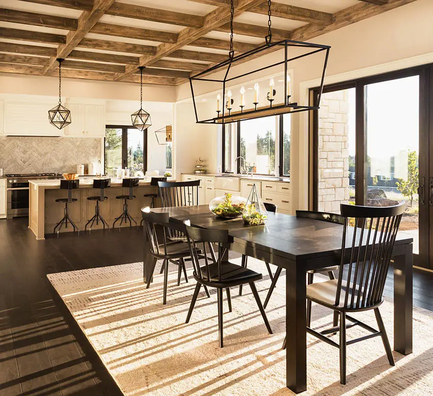 Beautiful dining table next to open concept kitchen 